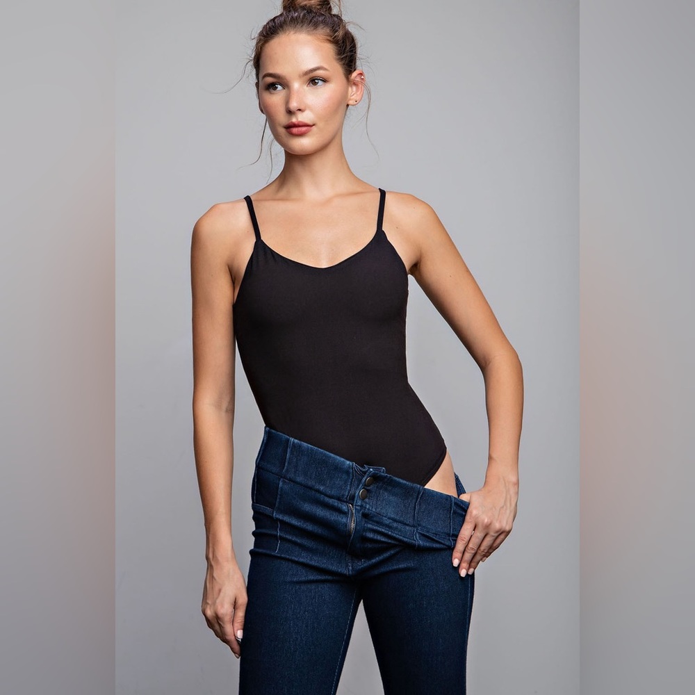 Women's Black Spaghetti Strap Bodysuit